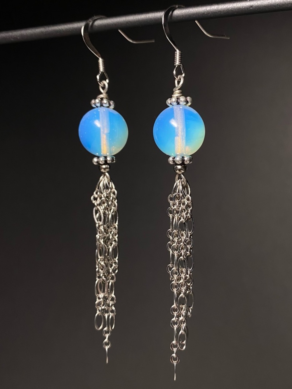 Opalite Chain Tassel Dangle Earrings